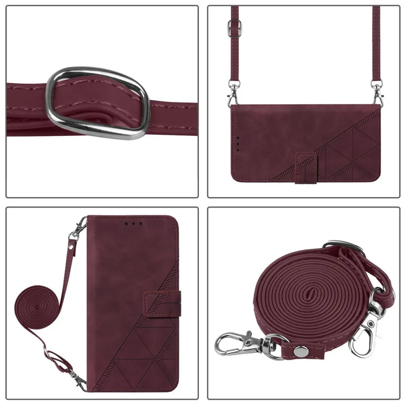 For iPhone 17e / 16e Leather Case with Shoulder Strap Wallet Stand Phone Cover - Wine Red