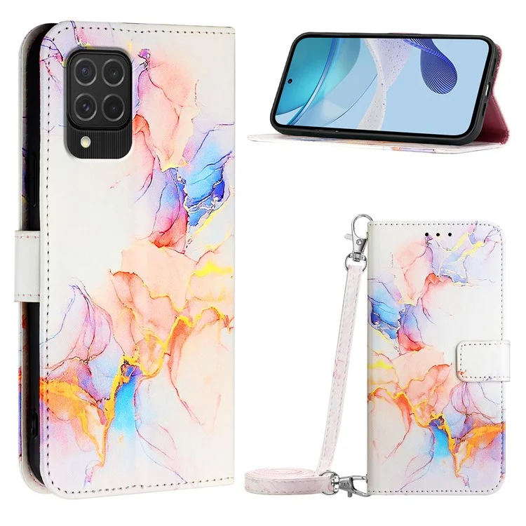 YB Pattern Printing Leather Series-6 Для Samsung Galaxy M62 / F62 Case Case Marble Swelle - Млечный Путь Мраморный Белый LS004