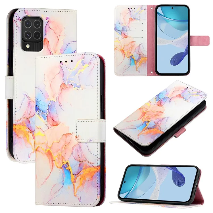 YB Pattern Printing Leather Series-6 Для Samsung Galaxy M62 / F62 Case Case Marble Swelle - Млечный Путь Мраморный Белый LS004