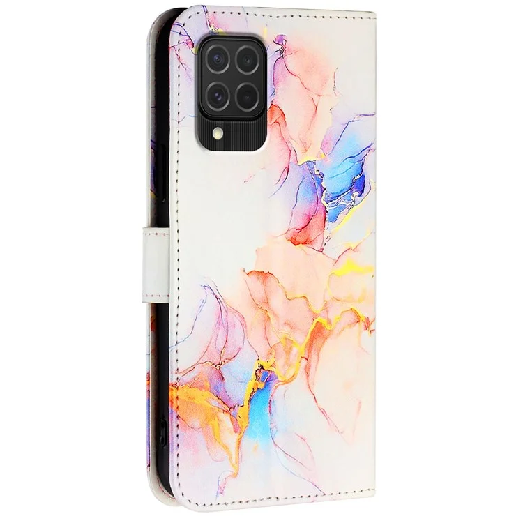 YB Pattern Printing Leather Series-6 Для Samsung Galaxy M62 / F62 Case Case Marble Swelle - Млечный Путь Мраморный Белый LS004