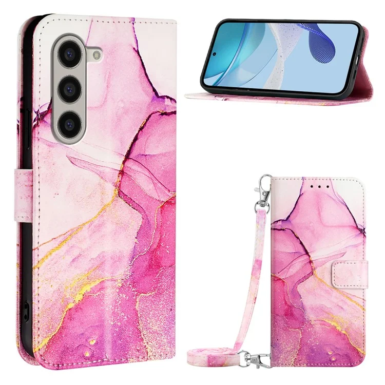 Per Samsung Galaxy Z Fold6 5G Wallet Case Custodia in Pelle Copertina Telefono con Tracolla - Rosa / Viola / Oro LS001