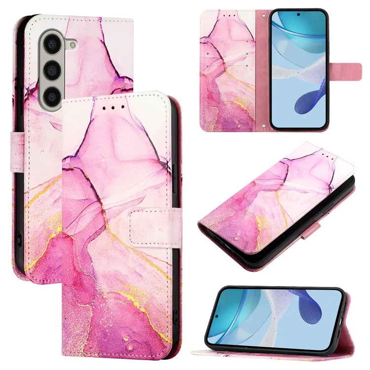Per Samsung Galaxy Z Fold6 5G Wallet Case Custodia in Pelle Copertina Telefono con Tracolla - Rosa / Viola / Oro LS001