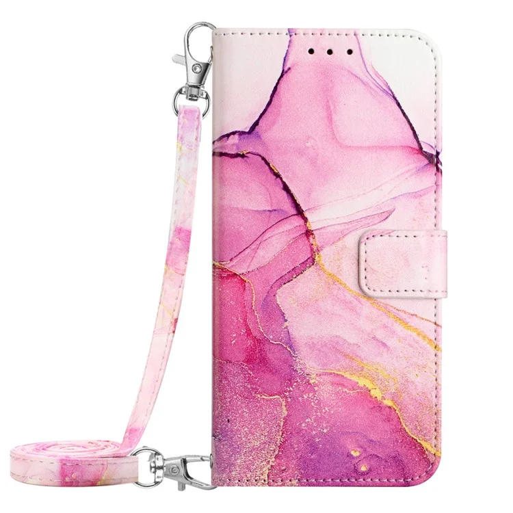 Per Samsung Galaxy Z Fold6 5G Wallet Case Custodia in Pelle Copertina Telefono con Tracolla - Rosa / Viola / Oro LS001