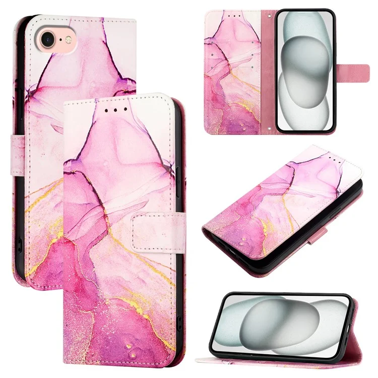 For Samsung Galaxy Z Fold6 5G Leather Case with Shoulder Strap Marble Pattern Phone Stand Cover - Pink / Purple / Gold LS001