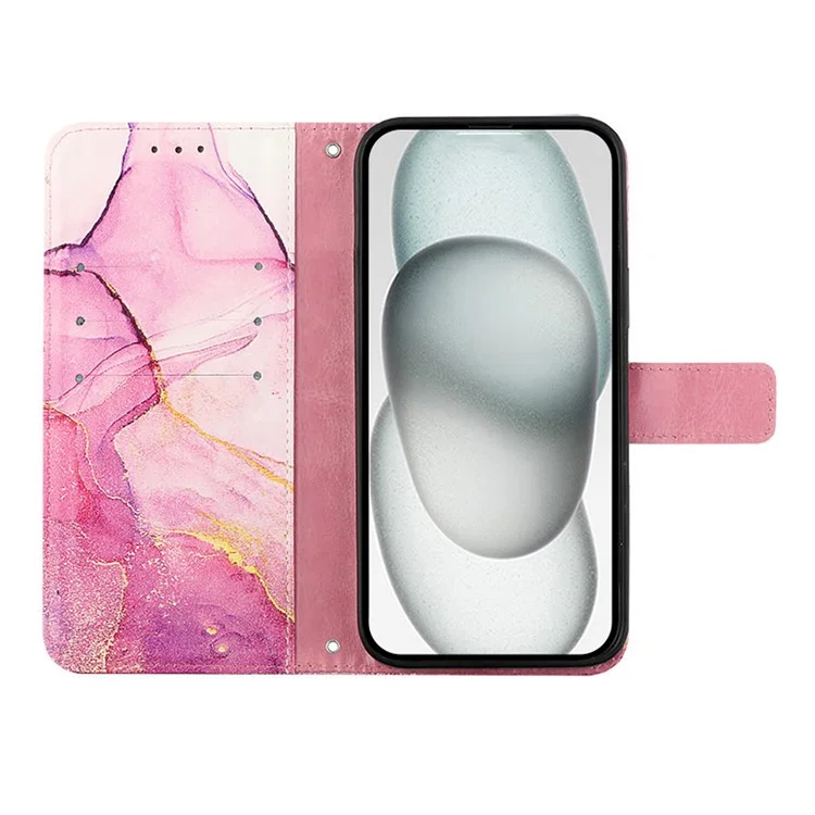 For Samsung Galaxy Z Fold6 5G Leather Case with Shoulder Strap Marble Pattern Phone Stand Cover - Pink / Purple / Gold LS001