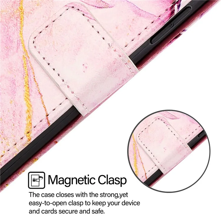 For Samsung Galaxy Z Fold6 5G Leather Case with Shoulder Strap Marble Pattern Phone Stand Cover - Pink / Purple / Gold LS001
