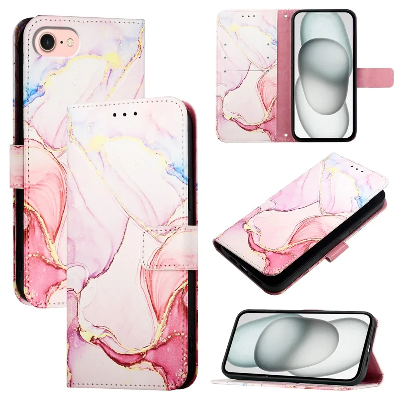 For Samsung Galaxy Z Fold6 5G Leather Case with Shoulder Strap Marble Pattern Phone Stand Cover - Rose Gold LS005