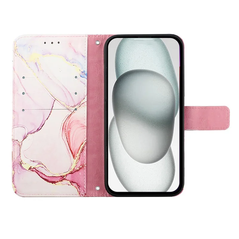 For Samsung Galaxy Z Fold6 5G Leather Case with Shoulder Strap Marble Pattern Phone Stand Cover - Rose Gold LS005