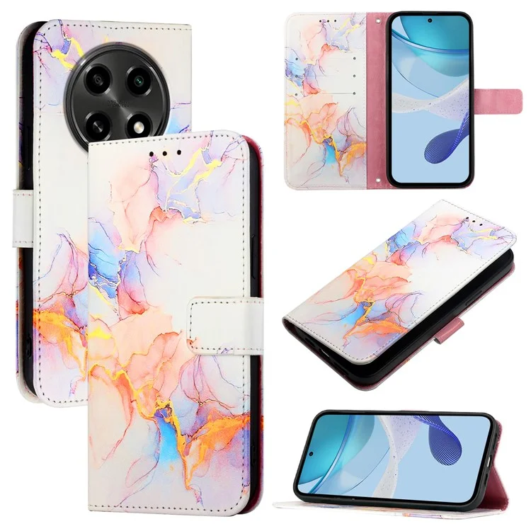 For Oppo A2 Pro 5G / A3 Pro (China) 5G Leather Case with Shoulder Strap Marble Pattern Phone Stand Cover - Milky Way Marble White LS004