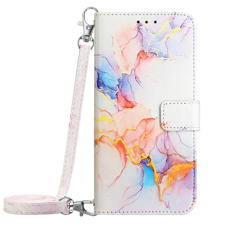 For Oppo A2 Pro 5G / A3 Pro (China) 5G Leather Case with Shoulder Strap Marble Pattern Phone Stand Cover - Milky Way Marble White LS004