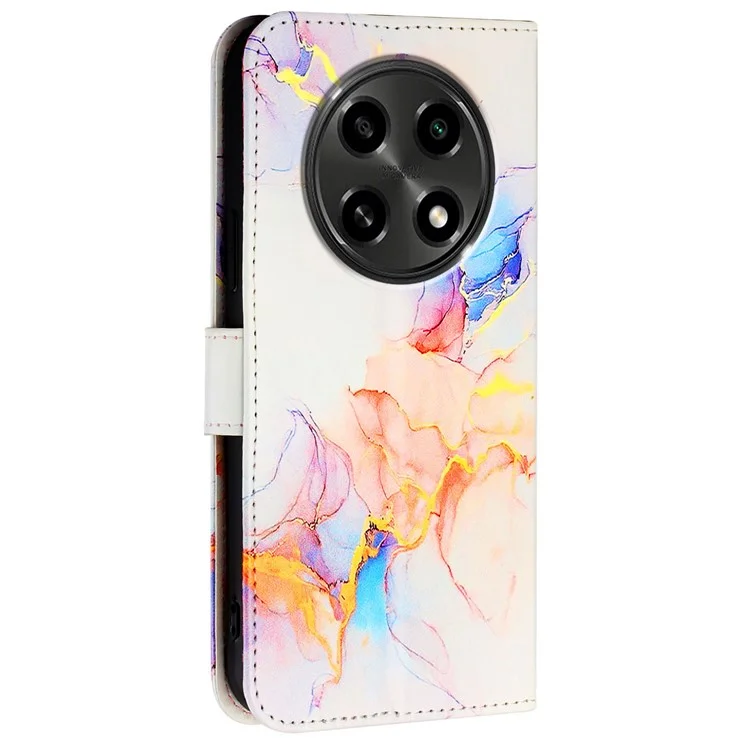 For Oppo A2 Pro 5G / A3 Pro (China) 5G Leather Case with Shoulder Strap Marble Pattern Phone Stand Cover - Milky Way Marble White LS004