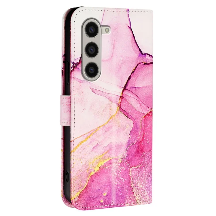 For Samsung Galaxy Z Fold6 5G Case with Strap Marble Pattern Leather Phone Cover Card Holder - Pink+Purple+Gold LS001