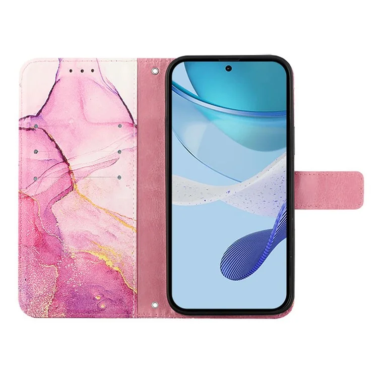 For Samsung Galaxy Z Fold6 5G Case with Strap Marble Pattern Leather Phone Cover Card Holder - Pink+Purple+Gold LS001
