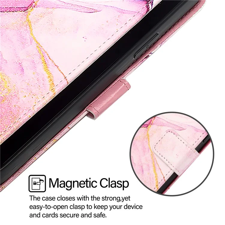 For Samsung Galaxy Z Fold6 5G Case with Strap Marble Pattern Leather Phone Cover Card Holder - Pink+Purple+Gold LS001