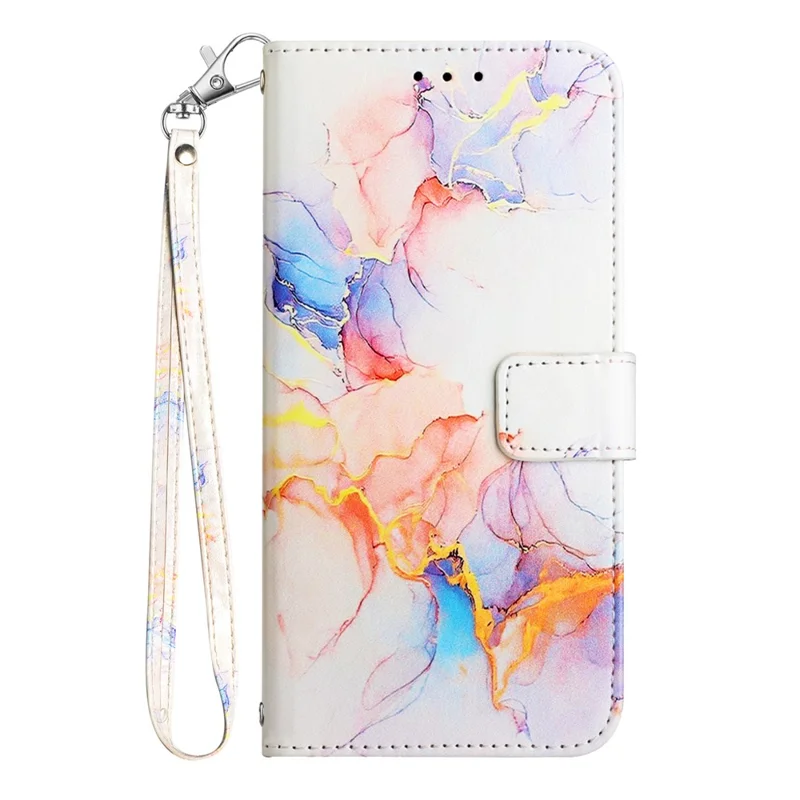 For Samsung Galaxy Z Fold6 5G Case with Strap Marble Pattern Leather Phone Cover Card Holder - Milky Way Marble White LS004