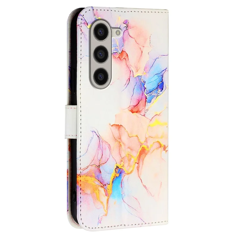 For Samsung Galaxy Z Fold6 5G Case with Strap Marble Pattern Leather Phone Cover Card Holder - Milky Way Marble White LS004