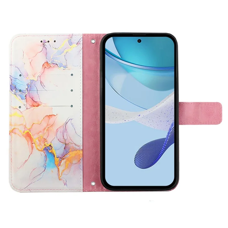 For Samsung Galaxy Z Fold6 5G Case with Strap Marble Pattern Leather Phone Cover Card Holder - Milky Way Marble White LS004