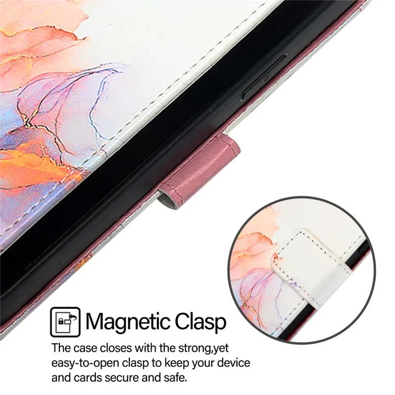 For Samsung Galaxy Z Fold6 5G Case with Strap Marble Pattern Leather Phone Cover Card Holder - Milky Way Marble White LS004