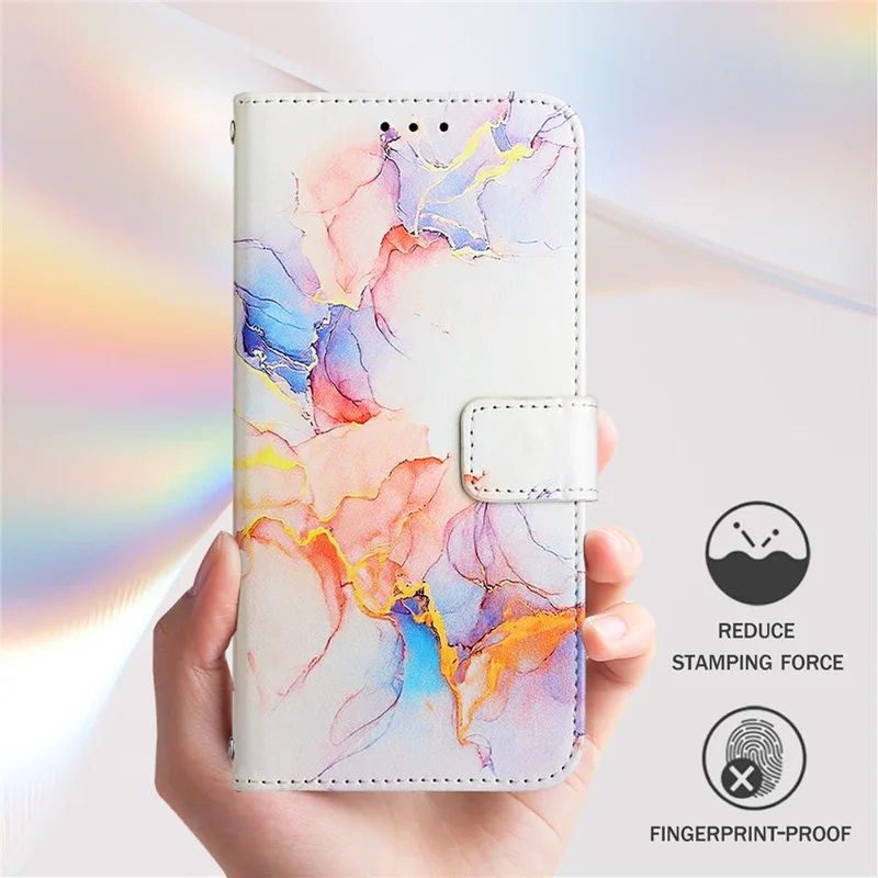 For Samsung Galaxy Z Fold6 5G Case with Strap Marble Pattern Leather Phone Cover Card Holder - Milky Way Marble White LS004