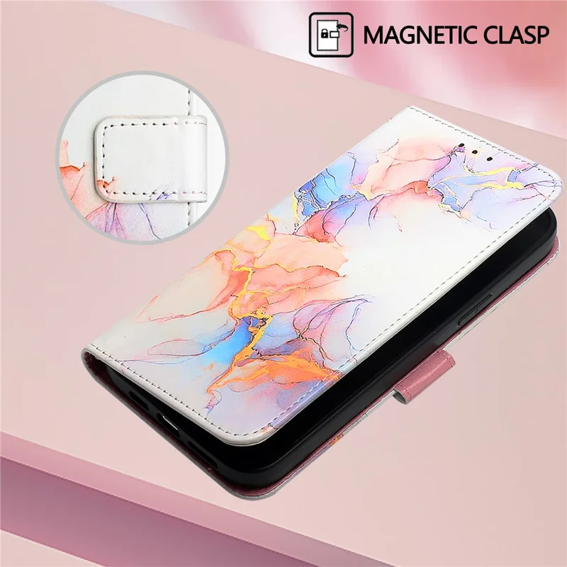 For Samsung Galaxy Z Fold6 5G Case with Strap Marble Pattern Leather Phone Cover Card Holder - Milky Way Marble White LS004