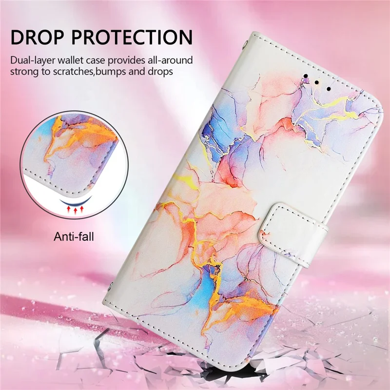 For Samsung Galaxy Z Fold6 5G Case with Strap Marble Pattern Leather Phone Cover Card Holder - Milky Way Marble White LS004