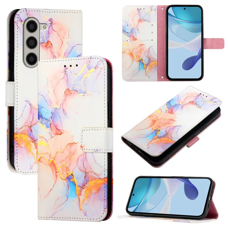 For Samsung Galaxy Z Fold6 5G Case with Strap Marble Pattern Leather Phone Cover Card Holder - Milky Way Marble White LS004