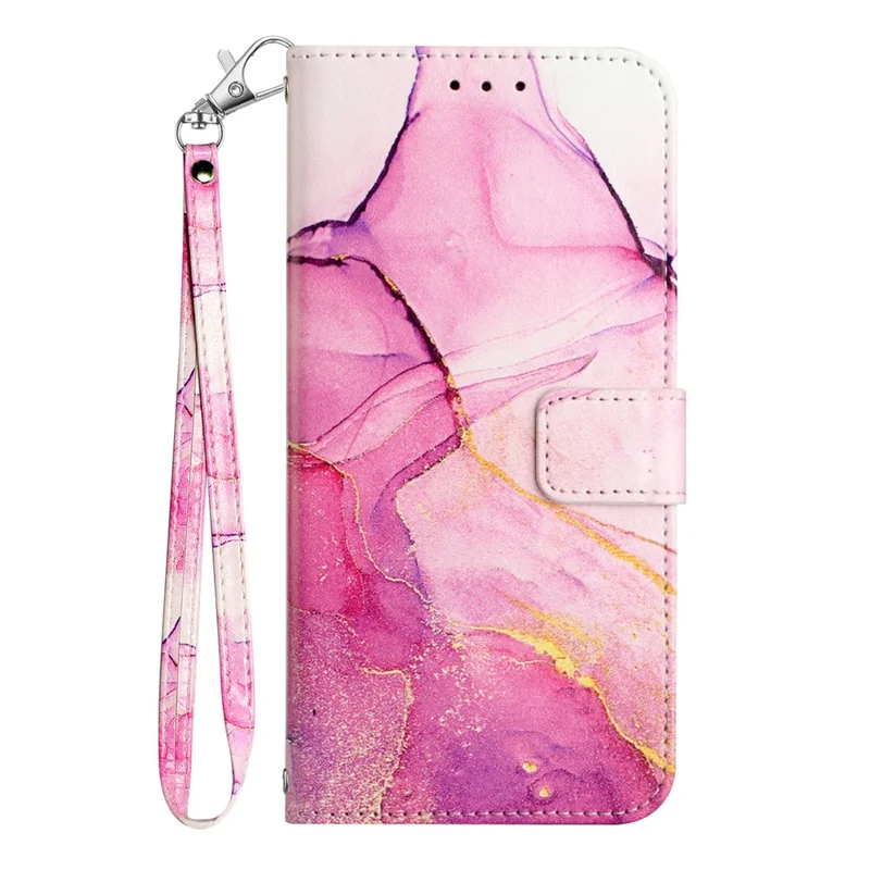 Capa de Proteção Completa Flip Fólio para Samsung Galaxy Xcover7 - Série de Couro com Estampa de Padrão YB - Rosa+Roxo+Dourado LS001 