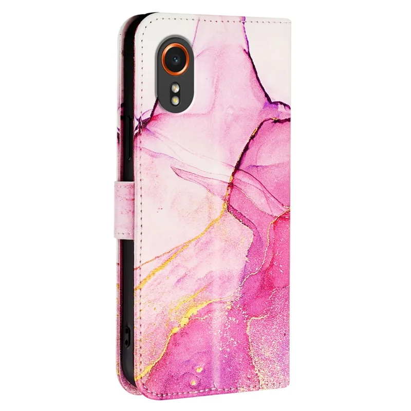 Capa de Proteção Completa Flip Fólio para Samsung Galaxy Xcover7 - Série de Couro com Estampa de Padrão YB - Rosa+Roxo+Dourado LS001 
