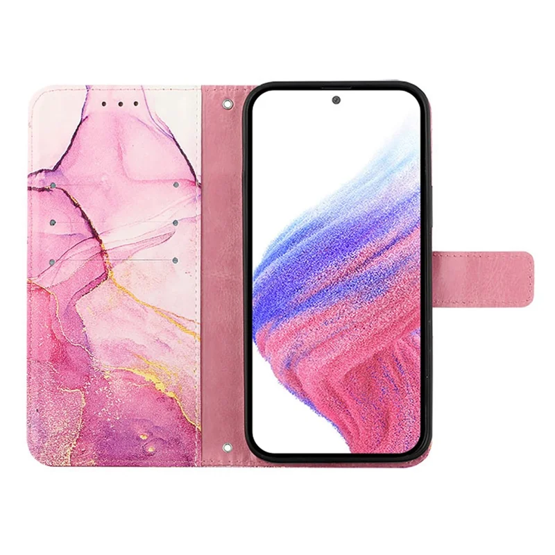 Capa de Proteção Completa Flip Fólio para Samsung Galaxy Xcover7 - Série de Couro com Estampa de Padrão YB - Rosa+Roxo+Dourado LS001 