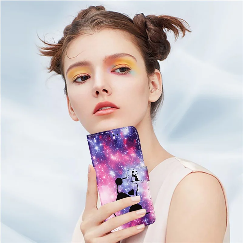YB Pattern Printing Leather Series-4 Para Samsung Galaxy M62 Case Willet Stand Magnetic Cuase Teléfono Cubierta - Panda de Bebé