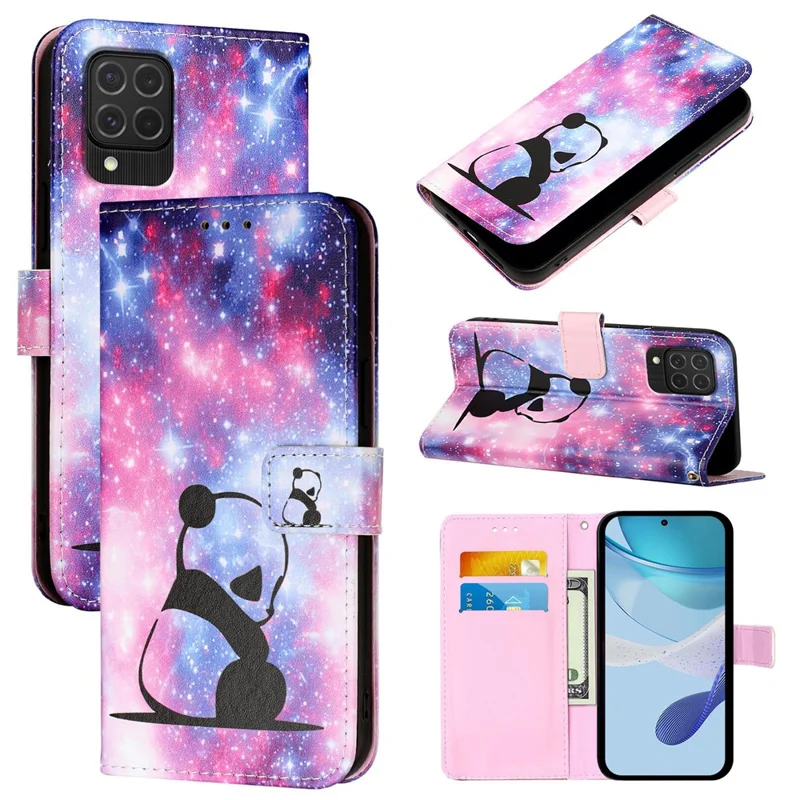 YB Pattern Printing Leather Series-4 Para Samsung Galaxy M62 Case Willet Stand Magnetic Cuase Teléfono Cubierta - Panda de Bebé