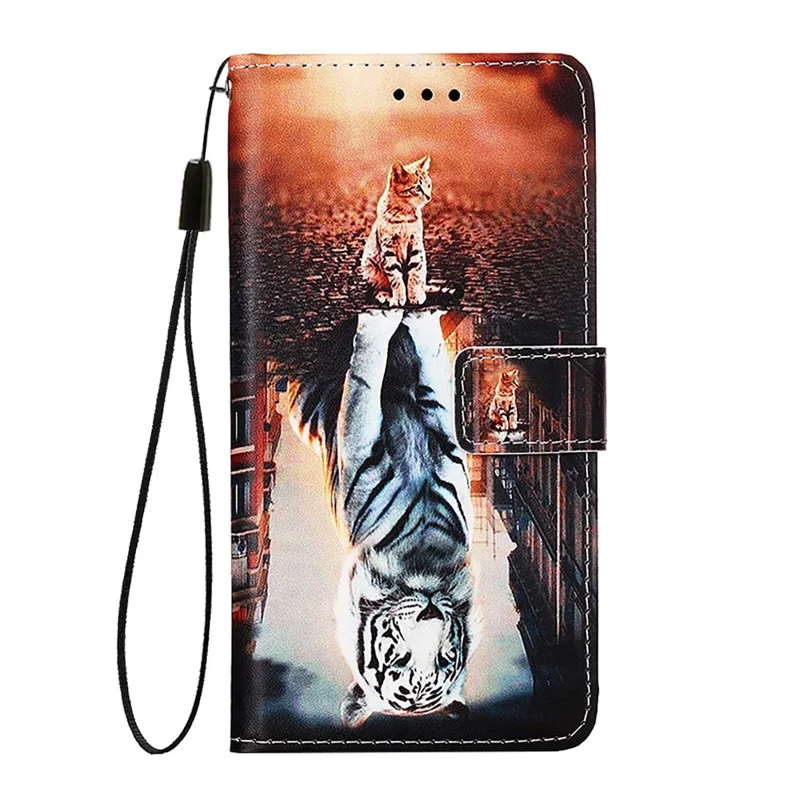 YB Stampa in Pelle Serie-4 Per Samsung Galaxy M62 Copertina Per Telefono Con Chiusura Magnetica - Gatto e Tigre