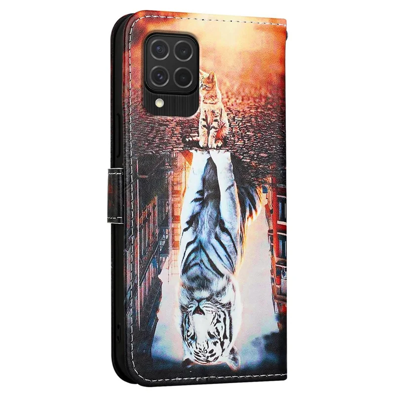 YB Stampa in Pelle Serie-4 Per Samsung Galaxy M62 Copertina Per Telefono Con Chiusura Magnetica - Gatto e Tigre