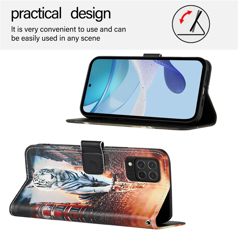 YB Stampa in Pelle Serie-4 Per Samsung Galaxy M62 Copertina Per Telefono Con Chiusura Magnetica - Gatto e Tigre