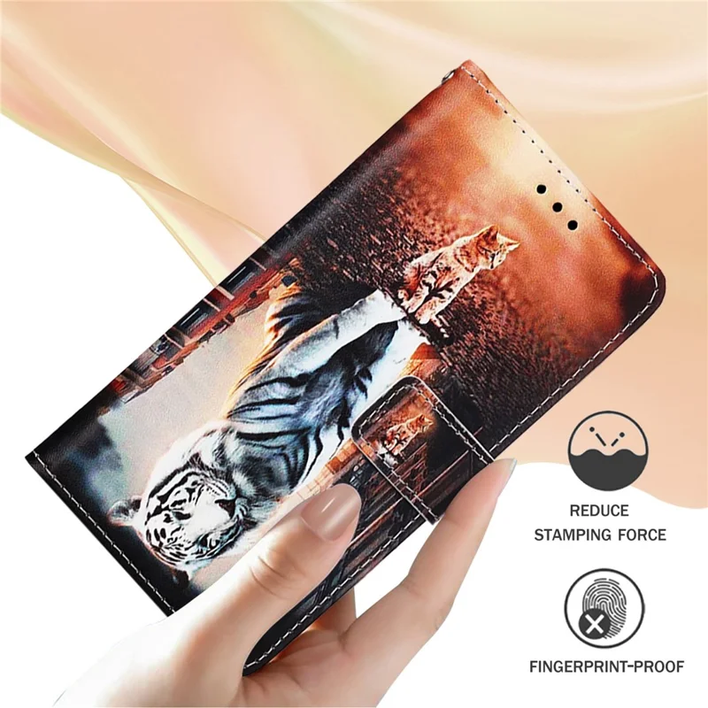 YB Stampa in Pelle Serie-4 Per Samsung Galaxy M62 Copertina Per Telefono Con Chiusura Magnetica - Gatto e Tigre