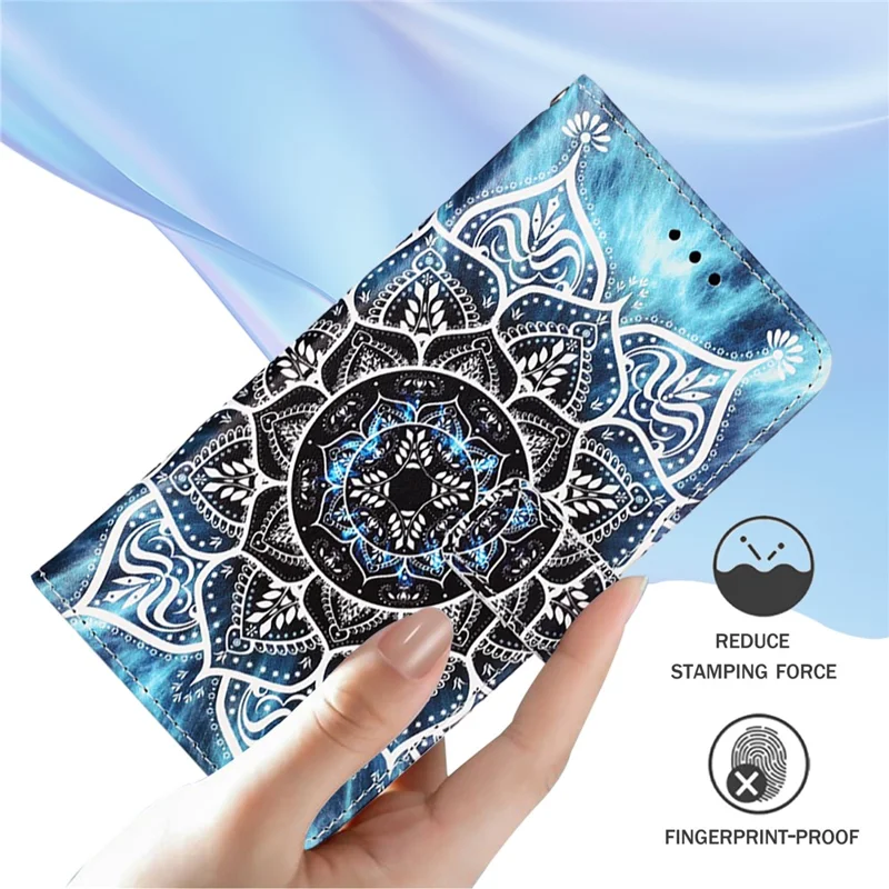 For iPhone 17e / 16e Leather Case with Strap and Card Holder Pattern Printing Phone Stand Cover - Mandala Flower