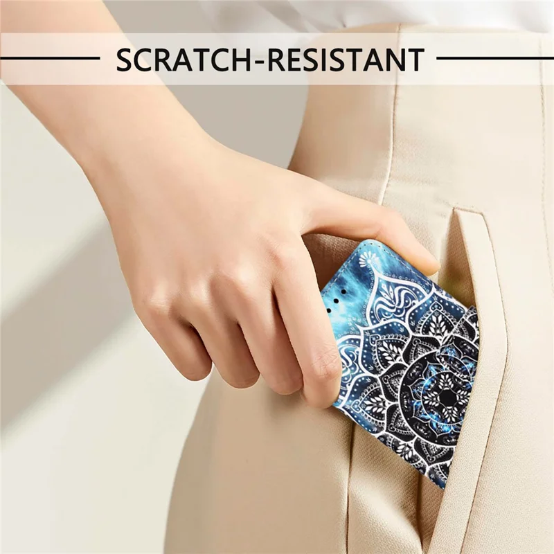 For iPhone 17e / 16e Leather Case with Strap and Card Holder Pattern Printing Phone Stand Cover - Mandala Flower