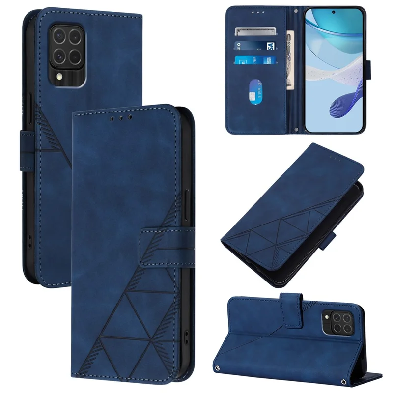 Yb-unterdruckreihe-1 Für Samsung Galaxy M62 / F62 Wallet Hülle Ledermagnetverschluss Telefonabdeckung - Saphir