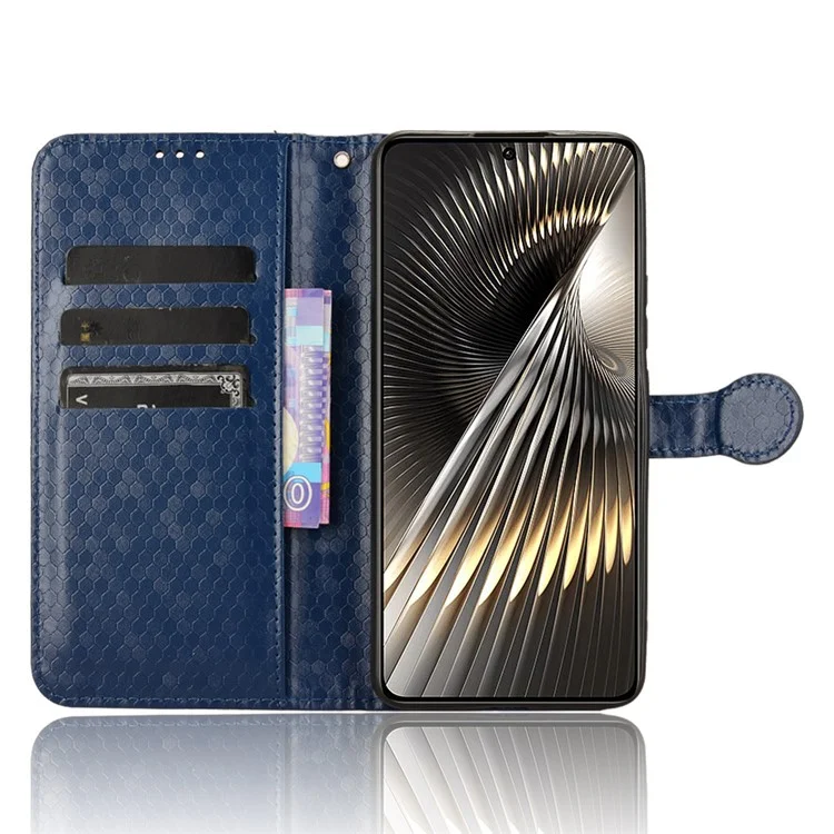 Pour Xiaomi Redmi Turbo 3 5G / Poco F6 5G Étui en cuir 3 fentes pour cartes Motif à points Housse de téléphone - Bleu foncé