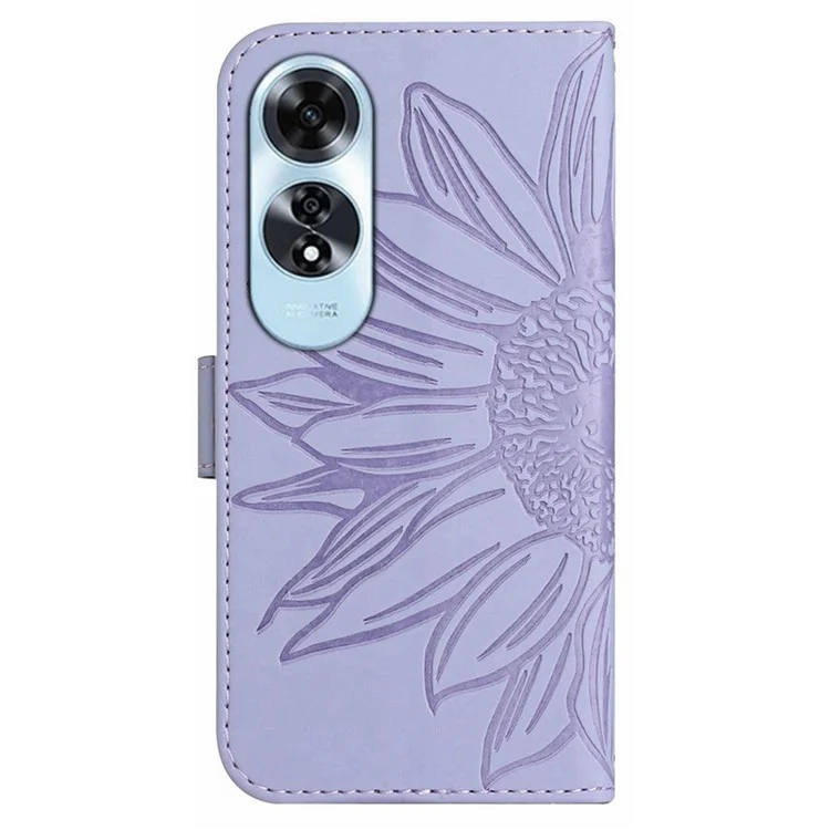 HT04 Para Oppo A60 4G Capa Girassol Carteira de Couro Capa de Telefone com Alça de Pulso - Roxo Claro 