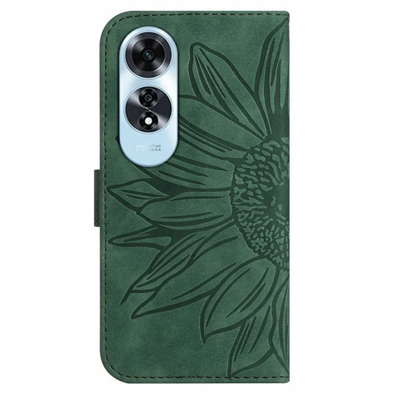HT04 For Oppo A60 4G Case Sunflower Leather Wallet Phone Cover with Wrist Strap - Dark Green