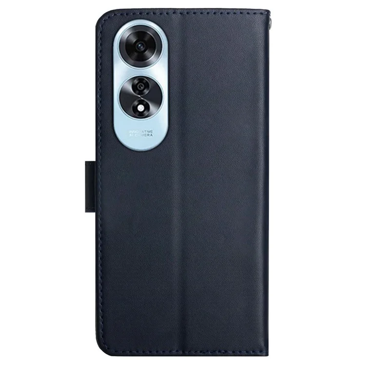 HT02 For Oppo A60 4G Case Nappa Textured Genuine Cow Leather+TPU Wallet Phone Cover - Blue
