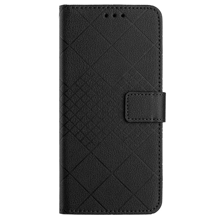 HT06 For Oppo A60 4G Case PU Leather Rhombus Pattern Stand Function Phone Cover - Black