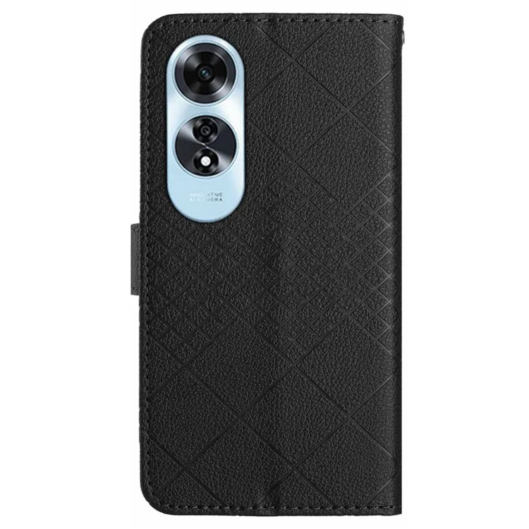 HT06 For Oppo A60 4G Case PU Leather Rhombus Pattern Stand Function Phone Cover - Black