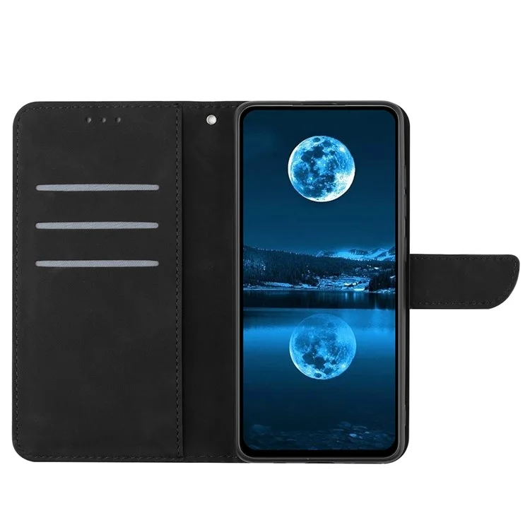 HT05 For Oppo A60 4G Case Leather Imprinted Lines Phone Cover with Card Holder - Black