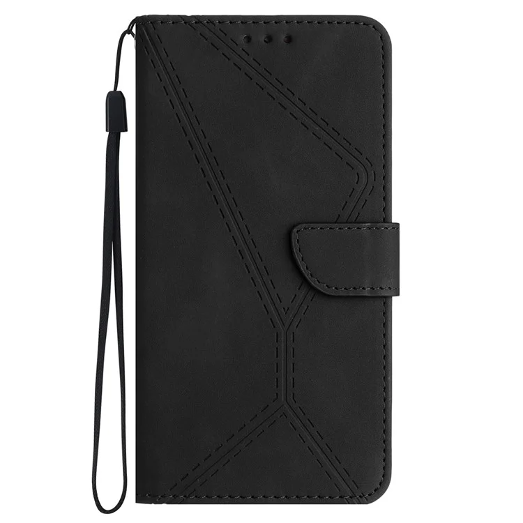 HT05 For Oppo A60 4G Case Leather Imprinted Lines Phone Cover with Card Holder - Black