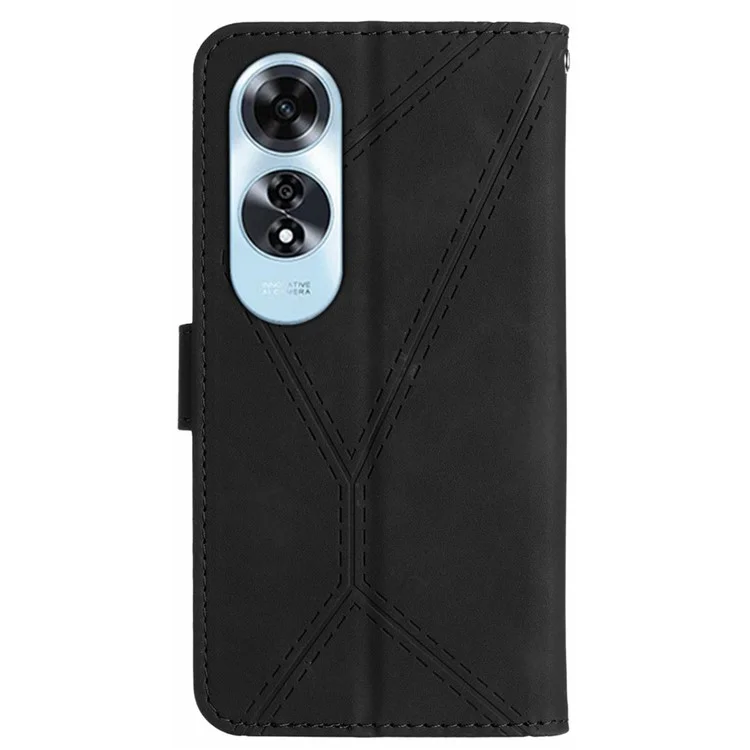 HT05 For Oppo A60 4G Case Leather Imprinted Lines Phone Cover with Card Holder - Black