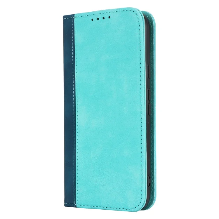 For Google Pixel 8a Case PU Leather Color Splicing Wallet Phone Cover - Light Blue+Dark Blue