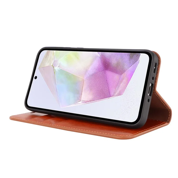 Per Samsung Galaxy A35 5G Cover Crazy Horse Texture Split Leather Stand Phone Cover - Light Brown
