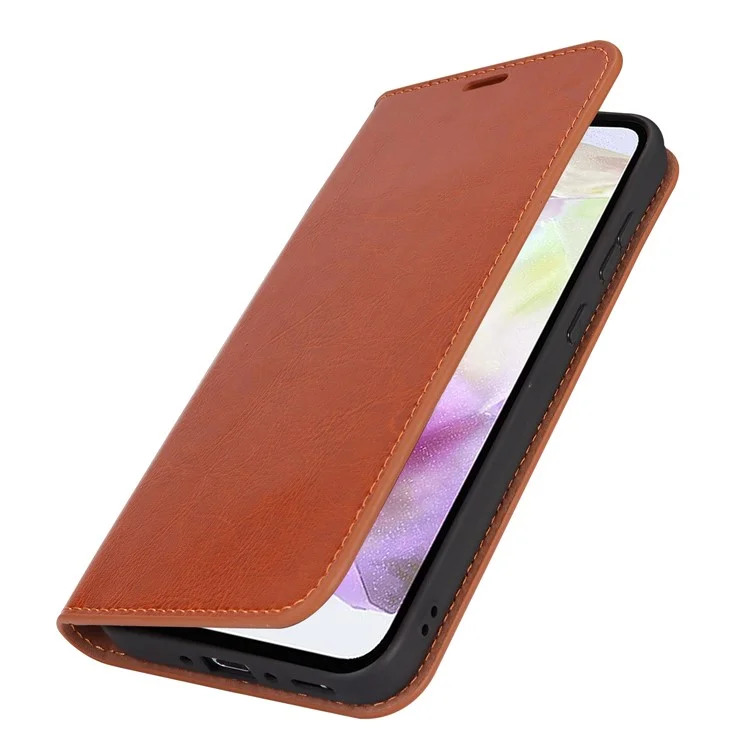 Per Samsung Galaxy A35 5G Cover Crazy Horse Texture Split Leather Stand Phone Cover - Light Brown